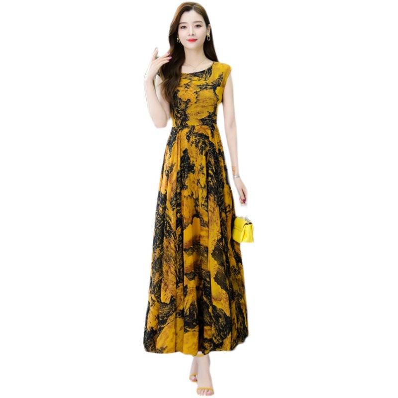 Mom dress summer dress women's summer new wide too waist thin temperament knee skirt