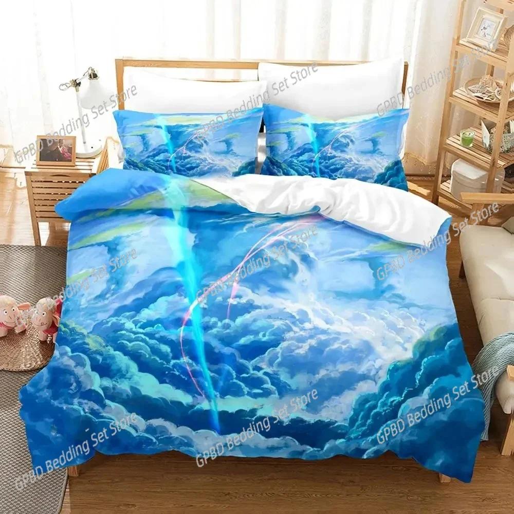 Comforter Anime Weathering With You Bedding Set 3D Printed Suitable For Bedroom Kids Home Textile