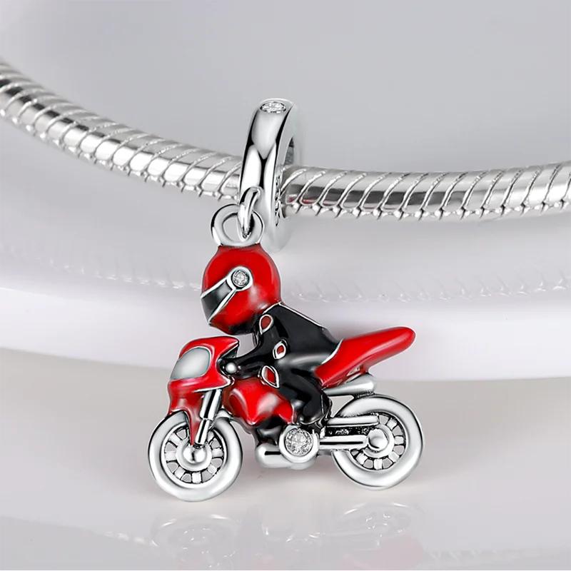 Genuine Charm Copper Cool Red Motorcycle Racer Bead Fits Charm Plata Bracelet For Women Jewellery Crafting Beautiful Gift