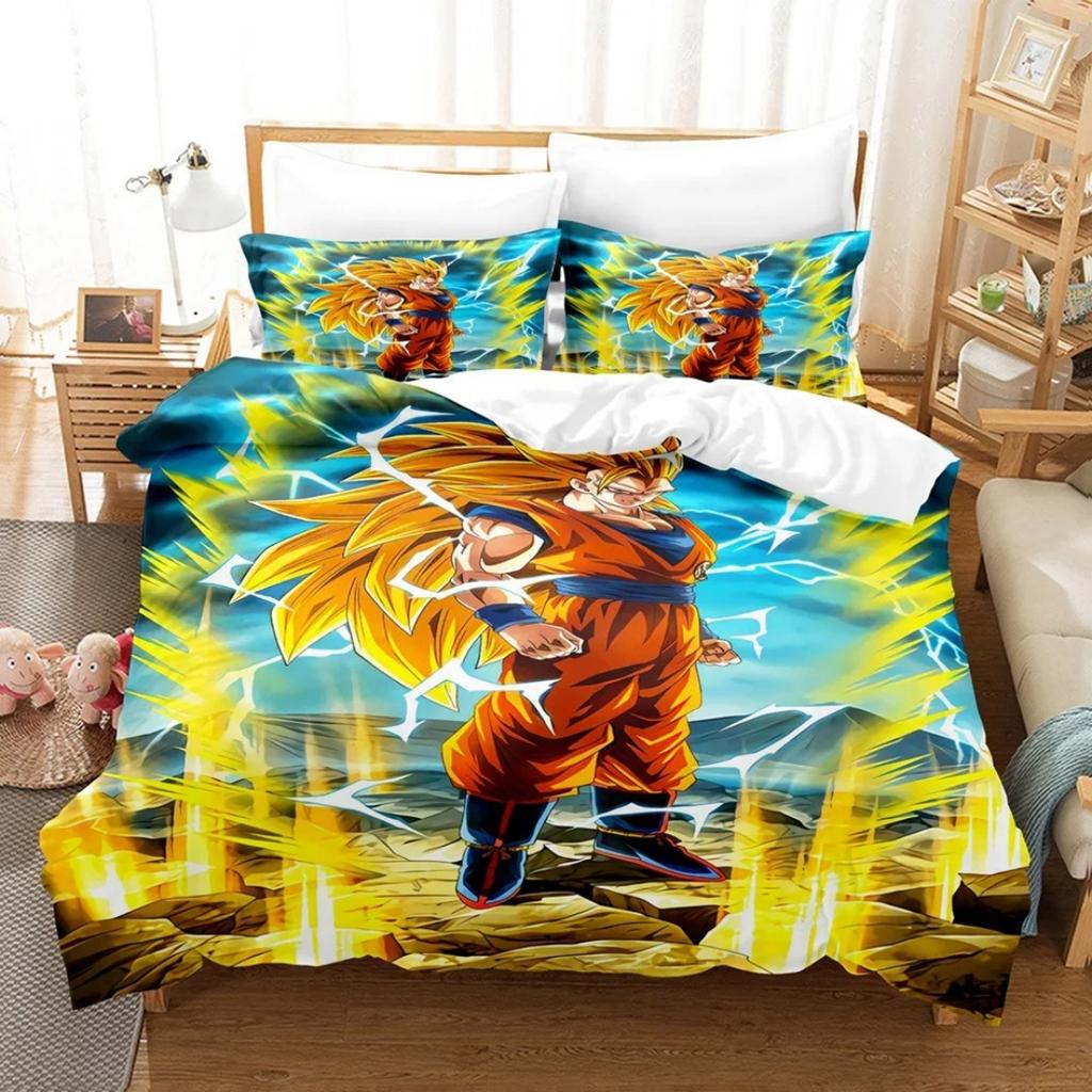 Japanese Anime Dragon Ball Bedding Set Goku Duvet Cover Comforter Bedclothes Single Twin Full Queen Size 3D Kids Adult Boys Gift