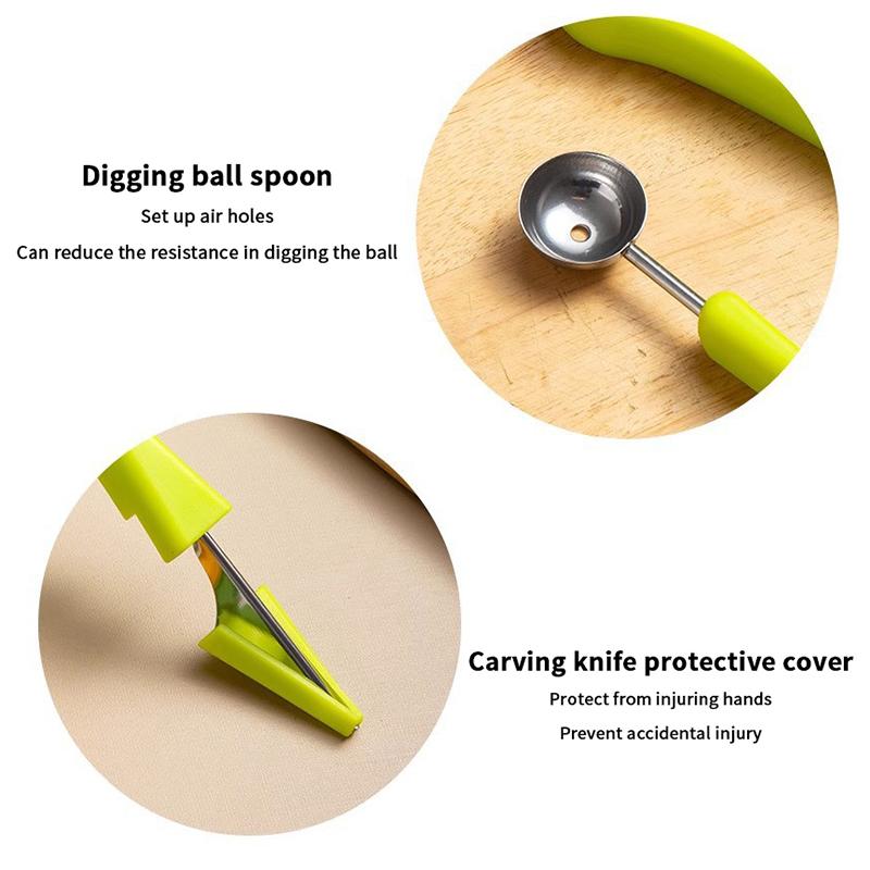 1Pcs Green 3 In 1 Fruit Cutter Scoop Carving Knife Fruit Dig Pulp Separator Fruit Platter Kitchen Gadgets Acces