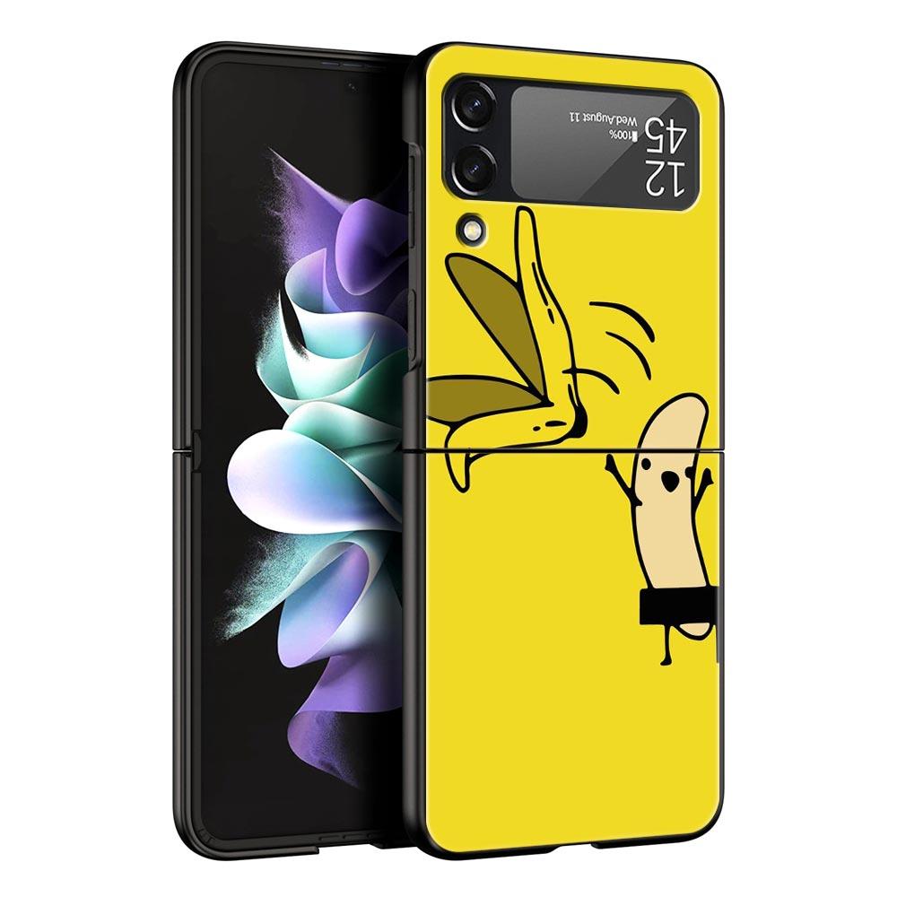 Funny Bite Apple Banana Hard PC Phone Case For Samsung Galaxy Z Flip 7 6 5 4 Black Cover For Galaxy Z Flip 3 Foldable Fundas Bag