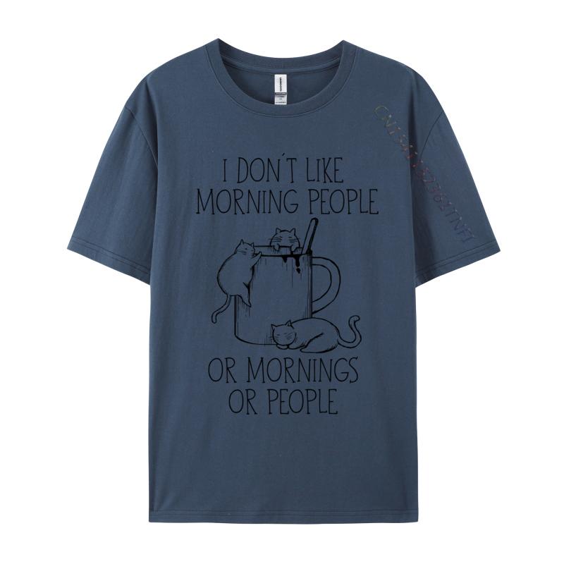 I Hate Morning People And Mornings And People Coffee Cat Cotton Unisexs Casual Unisex Tshirt Camisa Tops Shirt Retro Unique