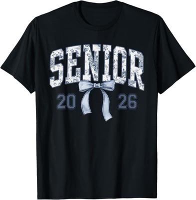 Class of 2026 Senior Coquette Bow Blue Toile Floral T-Shirt