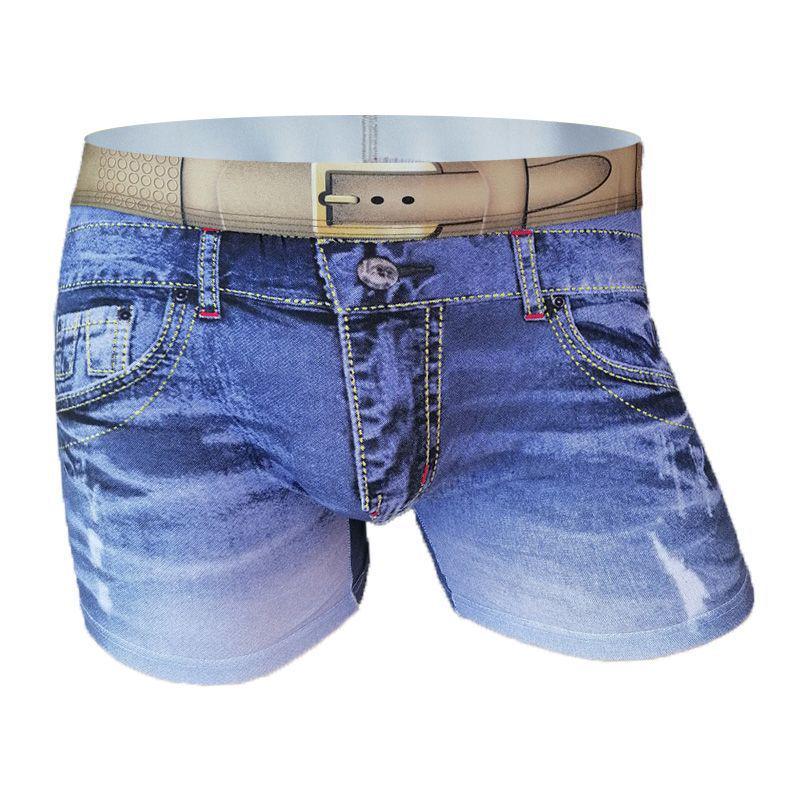 

2025 Men s Fashion Cotton Denim Boxer Briefs with Silk-Screen Waistband XL світло-синій колір