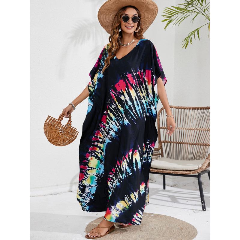 

Cross-Border Printed Beach Cover-Up Dress - Sun Protection Bikini Outerwear One Size
