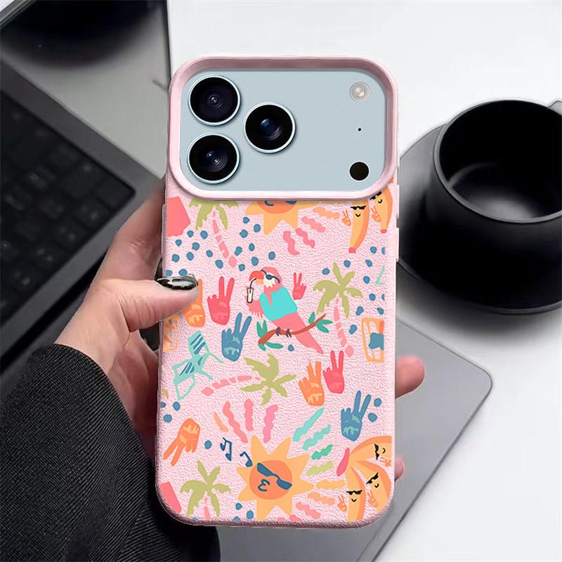 For iPhone 17 Pro Max Case Luxury Colorful Cartoon Pattern Leather Texture Silicone Cover For iPhone 16 Pro Max 15 14 13 12 11 16E Air