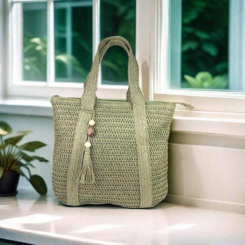 2025 Trendy Handmade Forest-Style Woven Straw Tote Bag - Large Capacity Vacation Fashion for Women