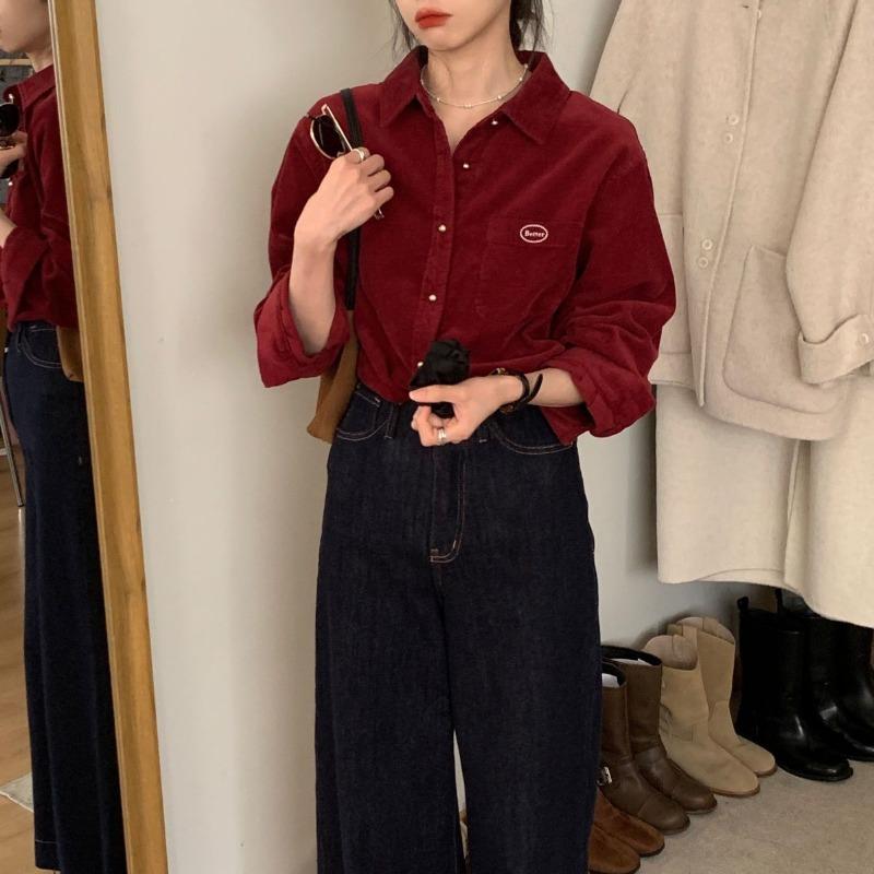 Cord-Hemdjacke Damen Herbst und Winter Neues Design Retro Langarmhemd