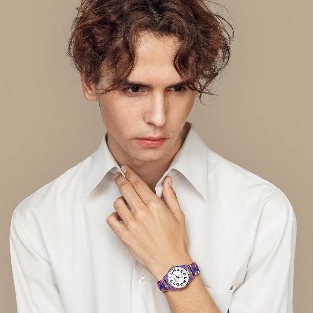 Stylish, Popular, Waterproof Watch with Analog Display, Colorful Numbers, Stainless Steel Strap, Adjustable Length, and Quartz Movement for Men and
