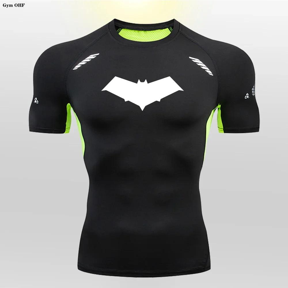 Clothing Fitness Compression Running T-Shirt Men Tops Bat Printing T Shirts Men Quick-Drying Gym Sportswear Jersey Tee For Male
