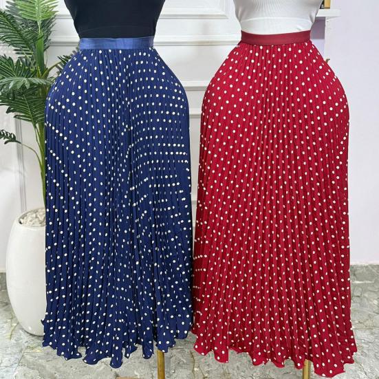Gonna Donna Elastica Vita Alta Gonna Maxi a Linea A Modellante Ampio Fondo Stampa Pois Pieghettata Lunga per Uso Quotidiano Lavoro Tempo Libero