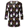 Women's Casual Halloween Print V Neck Three Quarter Sleeve Top Lightweight Comfortable Fit Seasonal Shirt for Everyday Wear