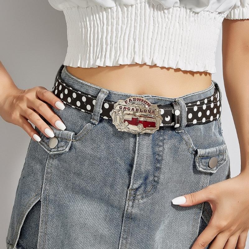 All Matching Dotted Print PU Leather Waist Belt Fashion Skinny Waistband Dress Belt Elegant Pants Belt Waist Decors