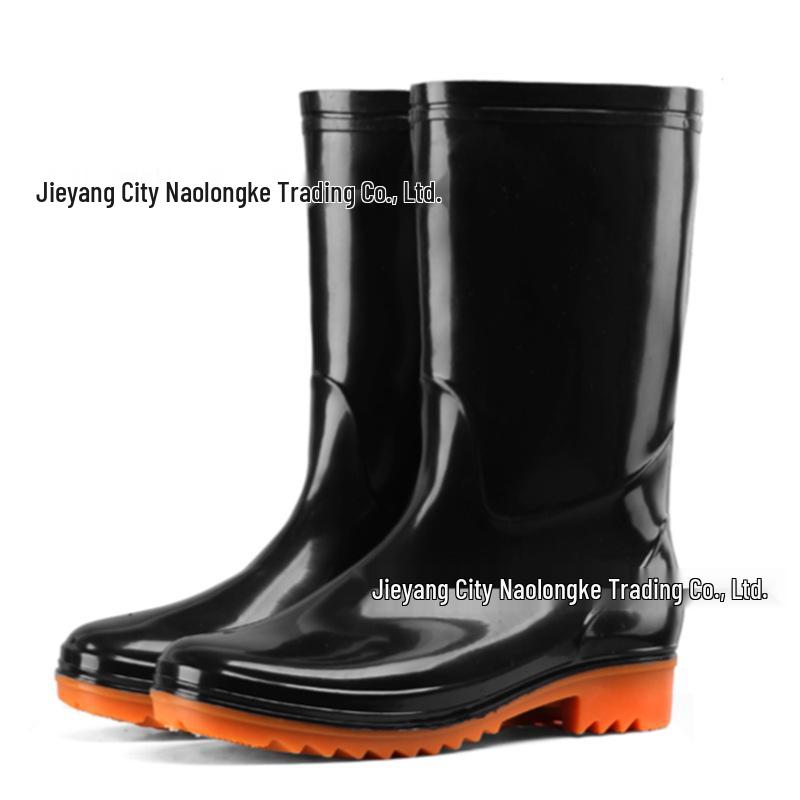 Men's Black Mid-Calf Non-Slip Rain Boots - Waterproof Camo Rubber Shoes for Kitchen and Labor Protection