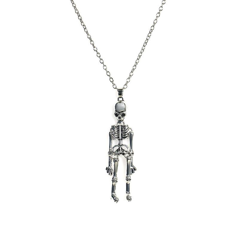 Skull Skeleton Vintage Retro Gothic Punk Rock Biker Halloween Pendant Necklace Hold Hands Skull Necklace Jewelry Gift