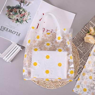 5/10Pcs Gift Bags Printed Daisy Transparent Tote Portable Bag  Packing Shopping Casual Handbag Waterproof Bag