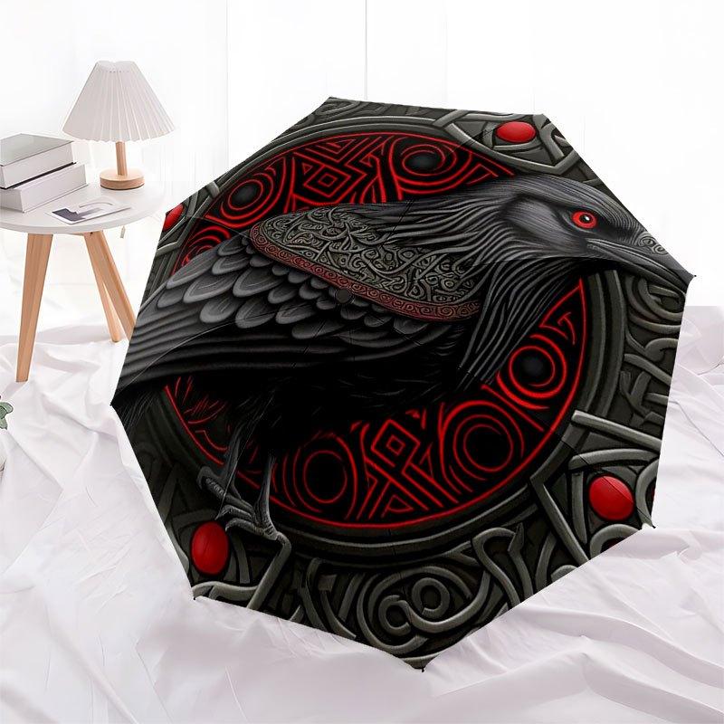Raven Totem: Mystical Norse OrnamentUmbrella with Cute Design,Portable 3-Fold Compact Umbrella for Men&Women,Valentine's Day Mother's Day Ha