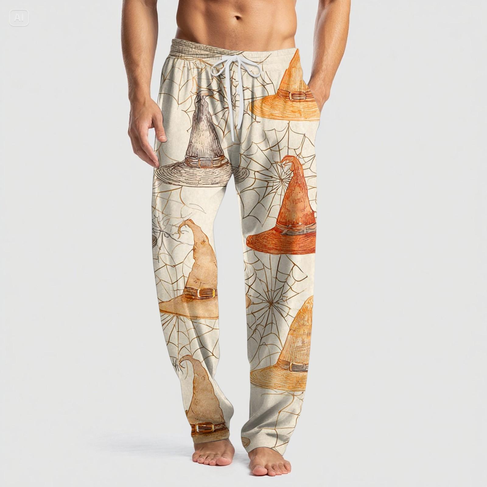 

Мужские вязаные повседневные брюки с карманом и принтом на Хэллоуин, пижамные брюки M хаки