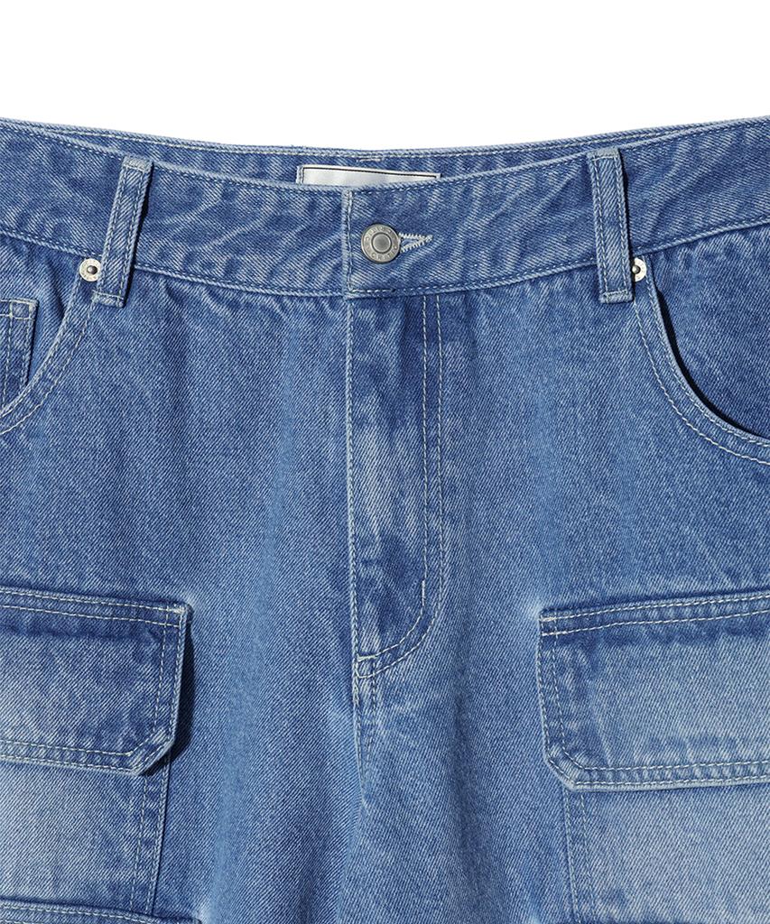 CRITIC Big Cargo Denim Bermuda Pants Light Indigo