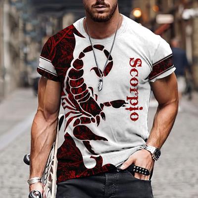 Summer Round Neck 3D Scorpion Pattern Printed Top Fashionable Casual Short Sleeved Men's T-shirts