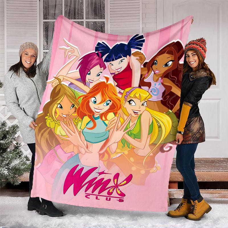 1pc W-Winx Club Theme Blanket - Digital Print, Polyester, Cozy for All Seasons, Perfect for Outdoor, and Travel