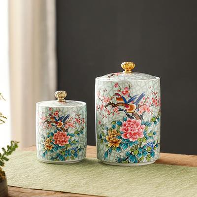 European Ceramic Storage Jar with Lid Coffee Table Tea Living Room Candy Household Kitchen Supplies Cereal Dispenser
