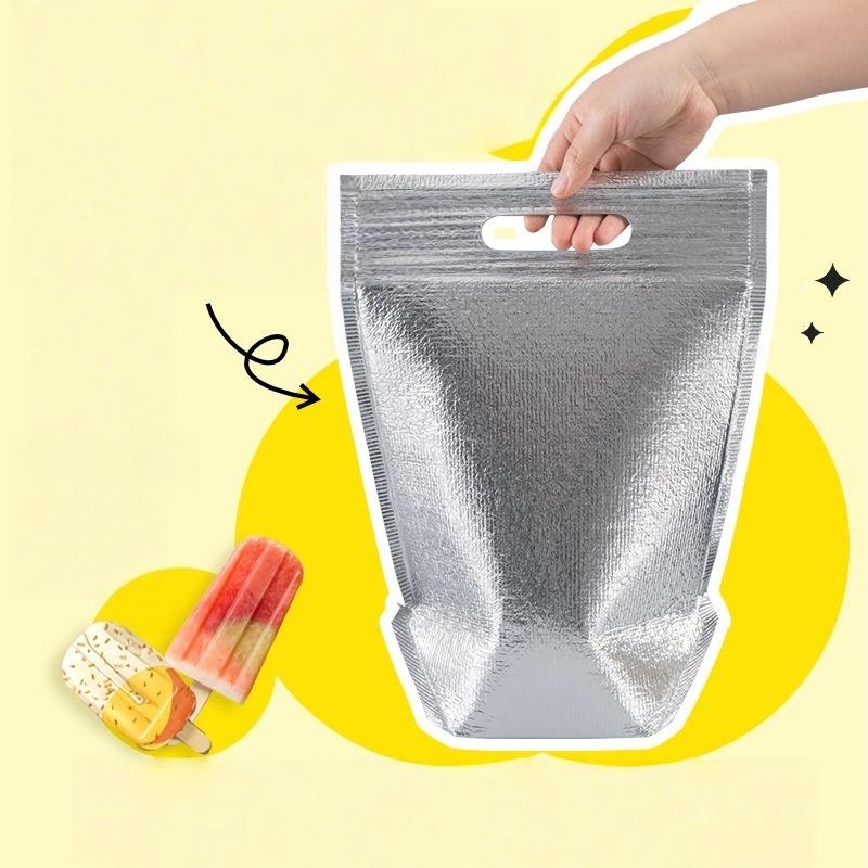 10Pcs/Pack Ice Cold Warm Aluminum Foil Bag Food Thermal Delivery Carrier Insulation Bag with Closure Drink Storage Cooler Bag