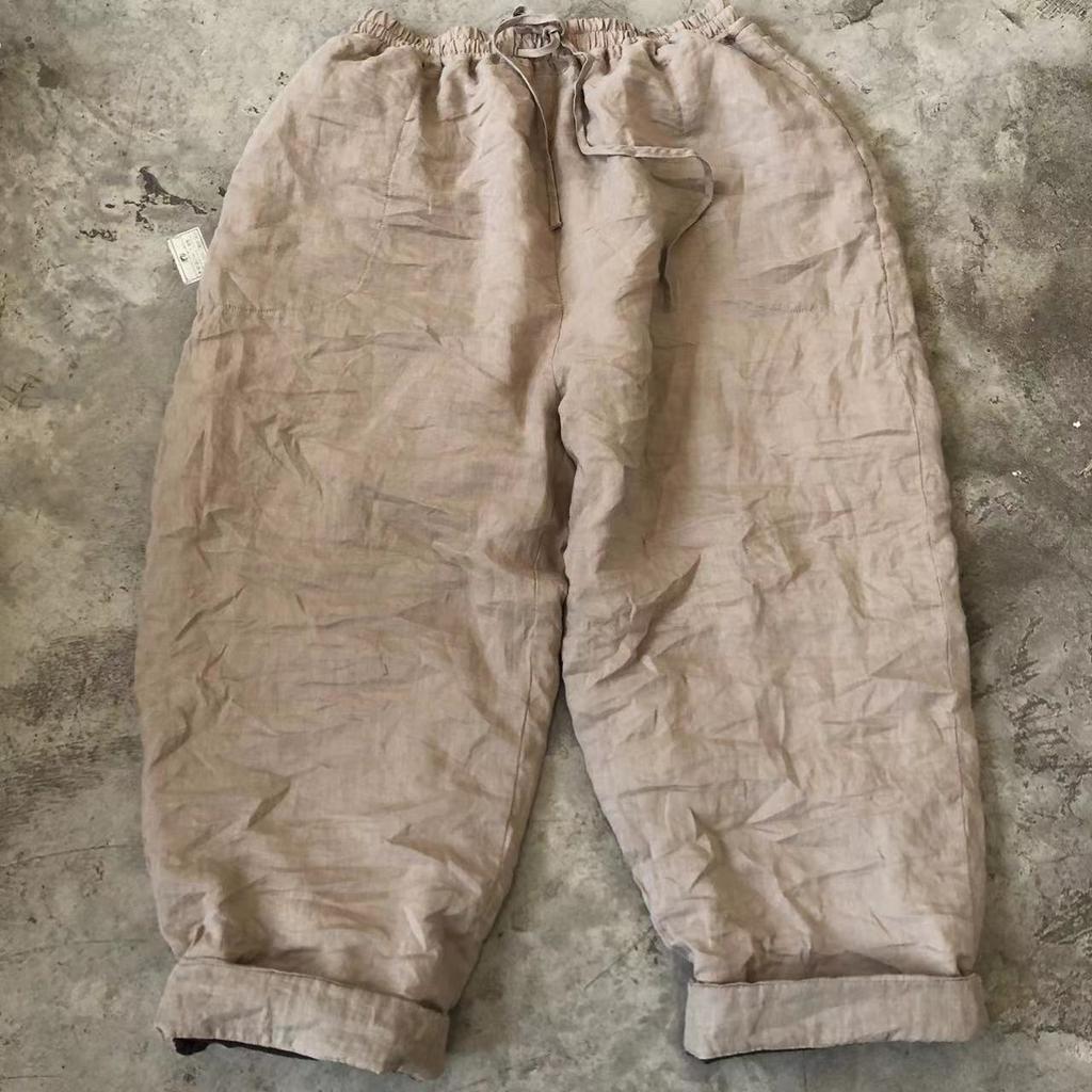 Johnature Women Vintage Winter Pants Solid Color Warm Elastic Waist Trouser Loose Women Straight Pants