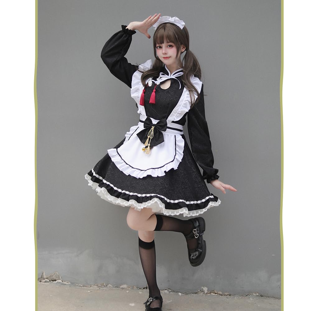 Maid Lolita Bow Open Long or Short for School and Socks Sleeve Size [RPFLQ] Women's Costume, Style, Tie, Chest, Apron, Sleeves, Ruffles, Cute, Moe,