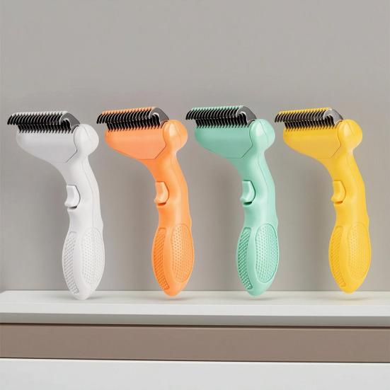 Pet Detangling Brush Stainless Steel Blades Dog Undercoat Rake Self-Cleaning Grooming Tool Pet Dematting Comb for Dogs And Cats