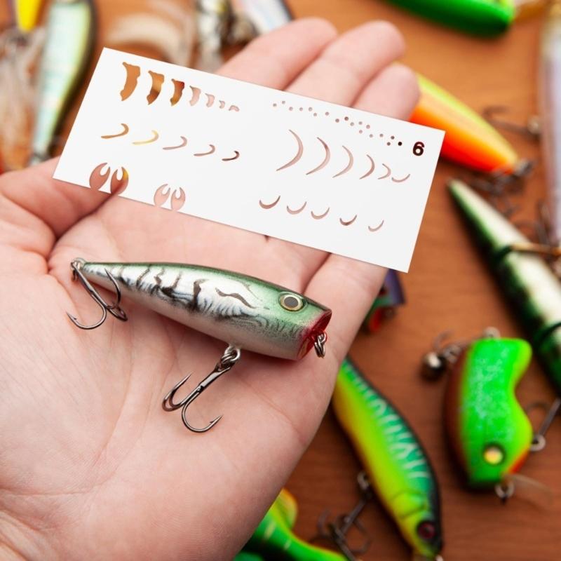 6 Stück Angelköder-Schablonen Waschbares PVC Zeichenschablonen zum Malen Handgefertigte Fischköder Scrapbooking Verzierungen