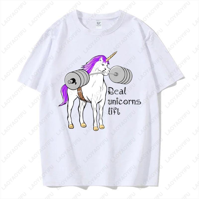 Rainbow Unicorn Installing Muscles Please Wait Gym Funny Sticker Tops Men Women Hipster Creative Cool Tshirt Kawaii Tees Gifts