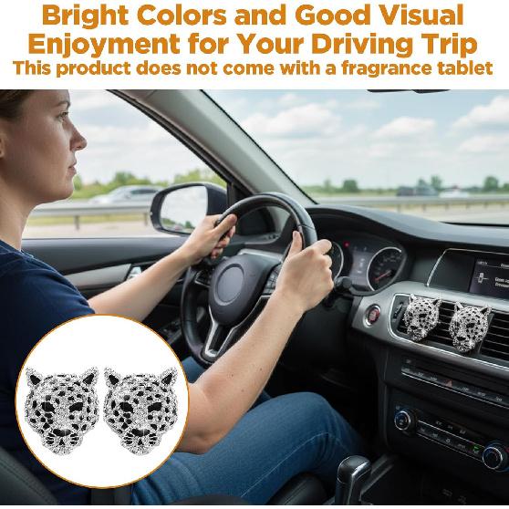 2 Pcs Bling Leopard Air Vent Clips Rhinestone Car Vent Clips Cheetah Print Car Accessories Diamond Bling Accessories for Women(Silver)
