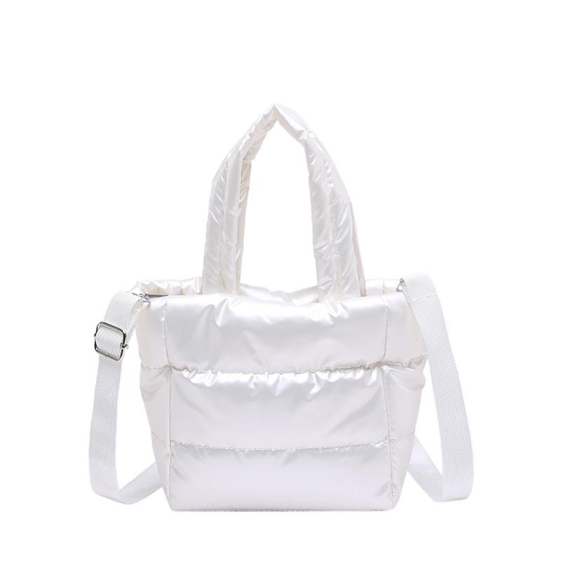 Simple Quilted Crossbody Shoulder Bag for Women, Lightweight Cotton Handbag, Casual Stitched Bucket Bag for Daily Wear CLE