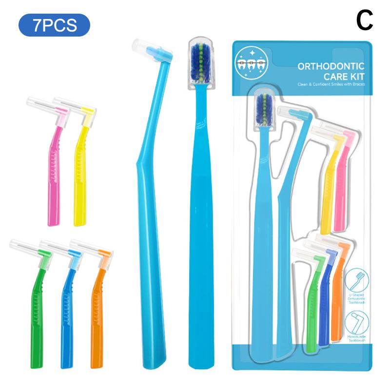 3/4/7Pcs L Shape Push-Pull Interdental Toothbrush Soft Bristle Tufted Brush for Oral Care Braces Cleaning Dental Care Accessory