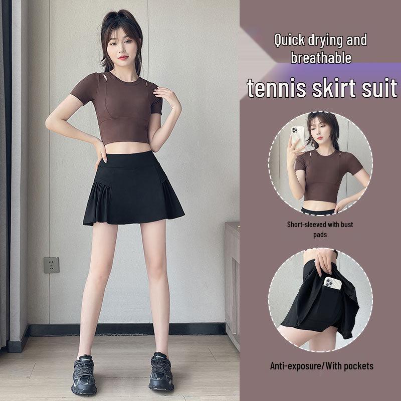 2024 Women's Quick-Dry Tennis/Badminton Sportswear Set - Summer Shirt with Fashion Running Yoga Skirt