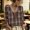 Women's Casual Plaid V-Neck Ruffle Blouse with Tie Neck