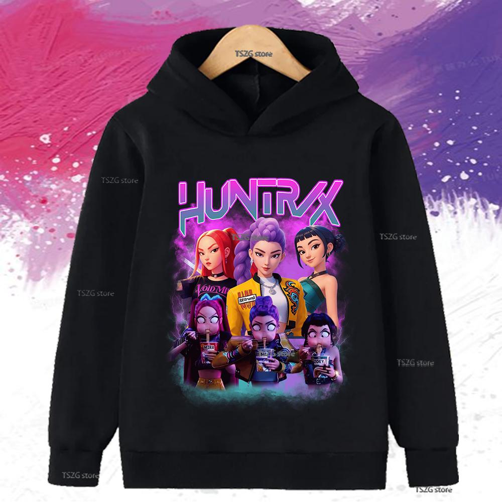 Autumn KPop Demon Hunters Printed Kids Hoodies Boys Girls Clothes Warm Fleece Sweatshirt Casual Children's Hooded Christmas Gift