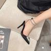 Black bag head sandals women's summer new thin heel love rhinestone strap empty sexy thin heel high heels