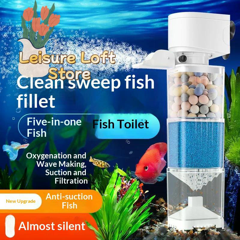 All-in-One Aquarium Filter Pump, 6 Functions for Clean Water & Oxygen, Silent Internal Filter Aerator Wave Maker, 220V