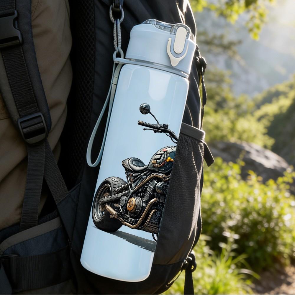 1PC Classic Motorbike Art 750ml Color Plastic Sports Water Bottle Leakproof Flip Straw Lid Suitable for Sports Office Home Use