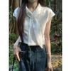 French White Streamer Short-sleeved Shirt Women's Summer New Design Sense Niche Temperament Shirt, Thin Commuter Clothes