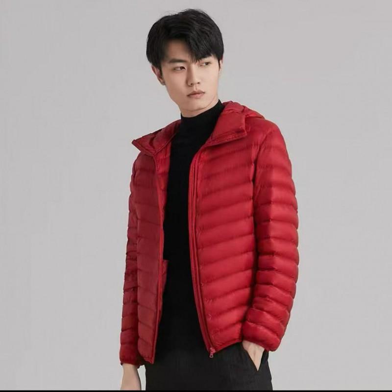 Mens Short Lightweight Packable Down Jacket 90% White Duck Hooded Slim Fit Winter Coat