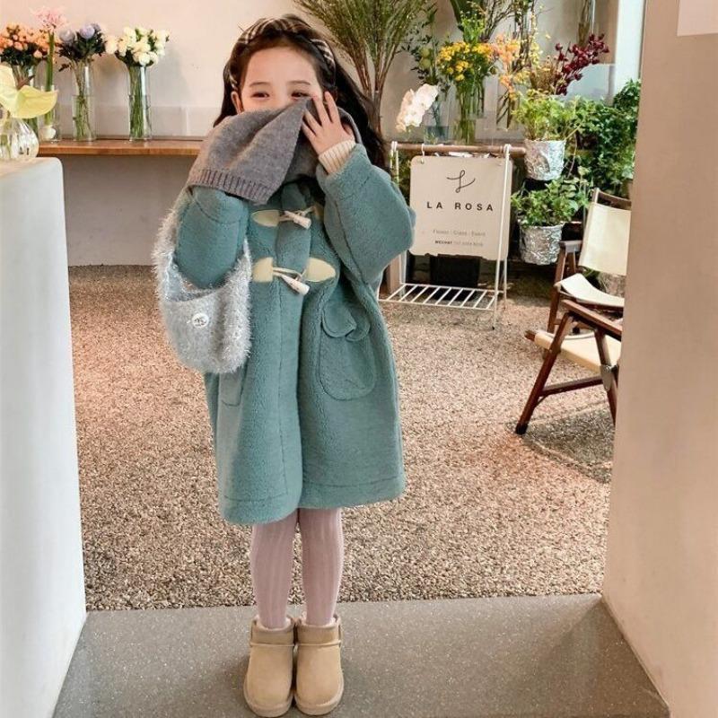 Girls' Thickened Leather-and-Fur-Combined Coat: Fashionable Mid-Length Winter Coat for Kids