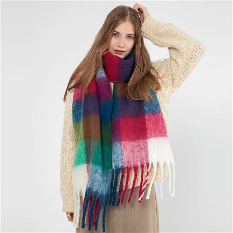 

Luxury Winter Scarf Women Plaid Cashmere Shawl Soft Elegant Lady Poncho Chuncky Pashmina Bufanda Tassel Echarpe Winter Clothing 34X200cm