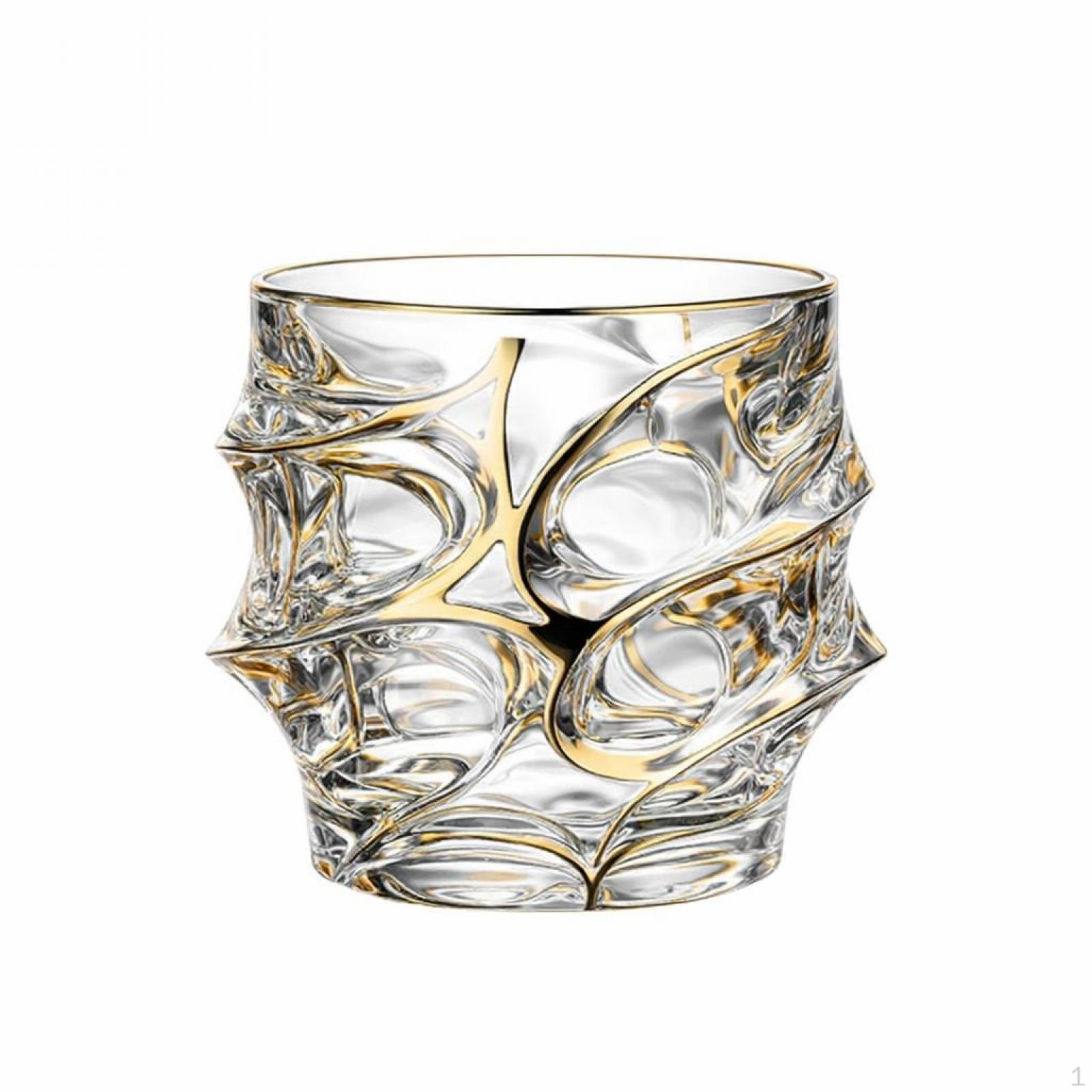 Crystal Whisky Glass for Home Bar, Old Fashioned Glasses Light Luxury Retro, Tumbler Gold Rimmed Irregular Pattern (300ml)