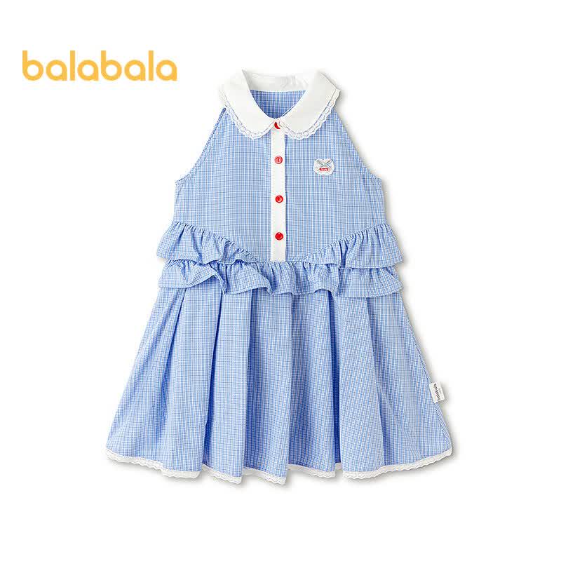 Balabala Girls' 2026 Summer Preppy Plaid Sleeveless Dress