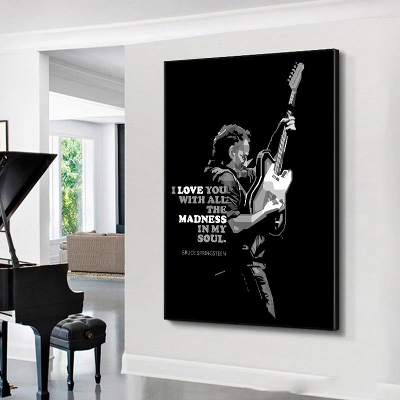 Poster und Drucke von Singer Star, Bruce Springsteen, Figurenporträt, Schwarz-Weiß-Gemälde für den Innenbereich, „Love You“-Zitat, Wandkunst, ohne Rahmen