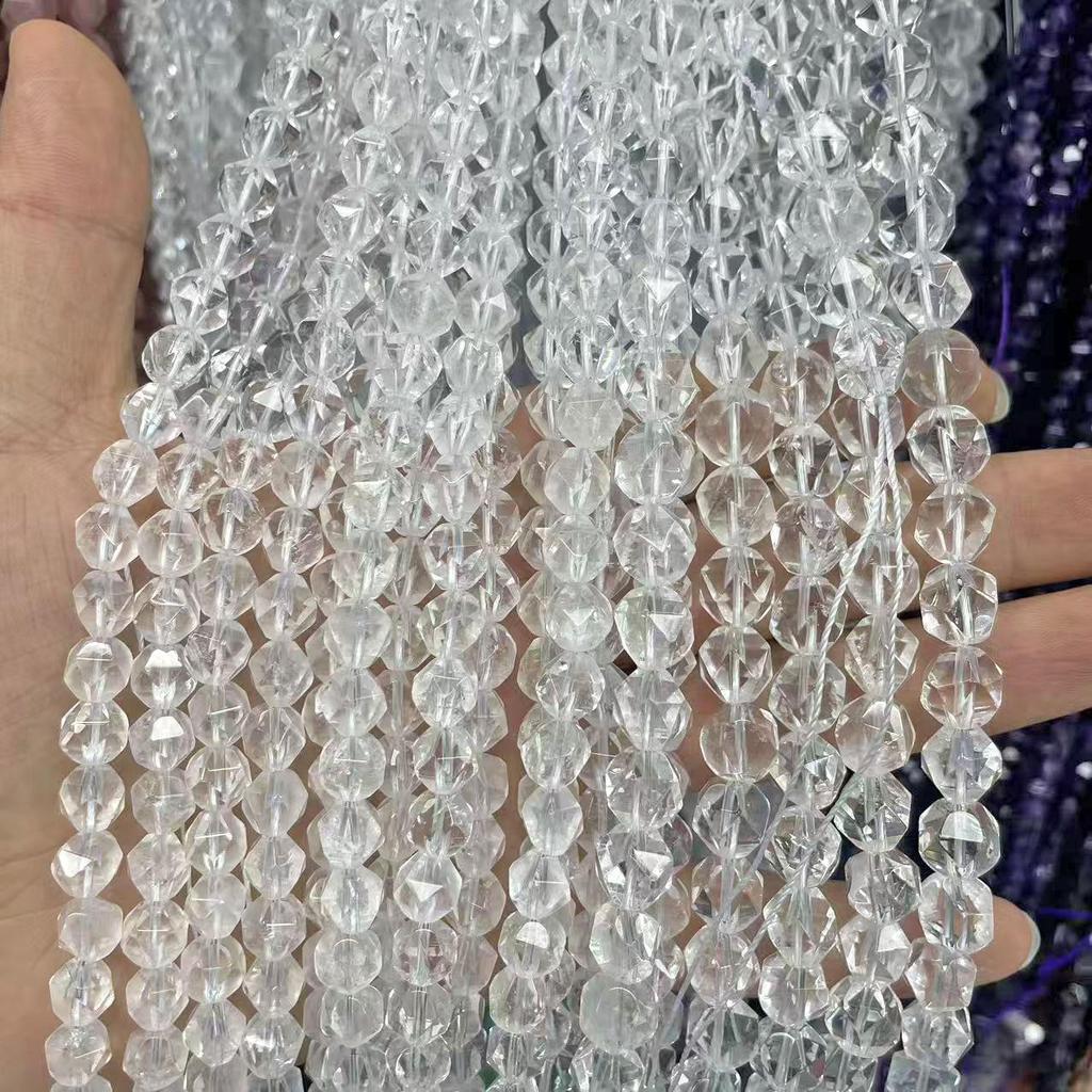 6-10mm Natürliche Weiße Kristall Runde Perlen mit Facettenschliff für Handgemachten DIY Schmuck